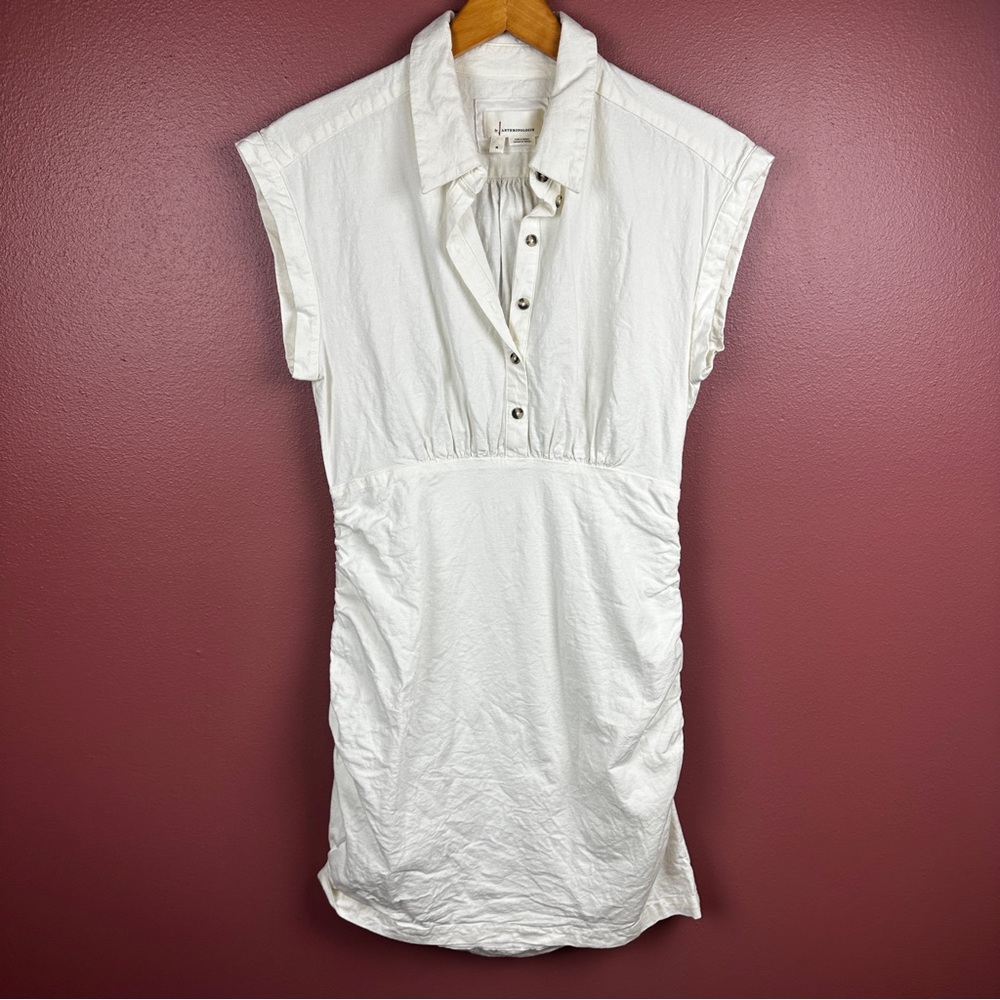 Anthropologie off white collared mini dress with fitted skirt size medium - Picture 2 of 8